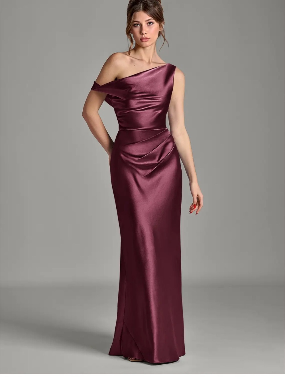 Azazie Emerson
Cabernet Mermaid Off the Shoulder Metallic Satin Dress - Picture 2 of 4